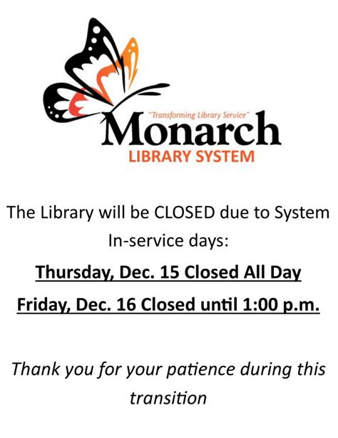 Monarch Closed Sign Jpeg Mayville Public Library