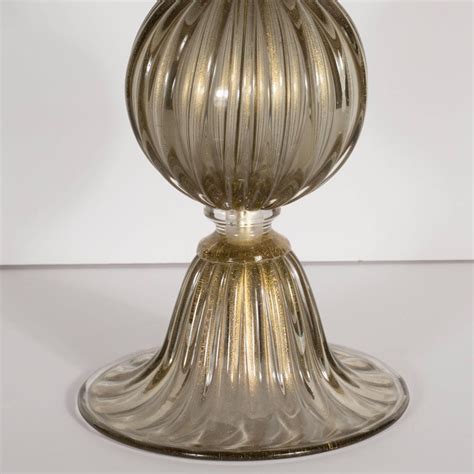 Pair Of Modernist Hand Blown Murano Smoked Glass Table Lamps 24kt Gold Flecks At 1stdibs