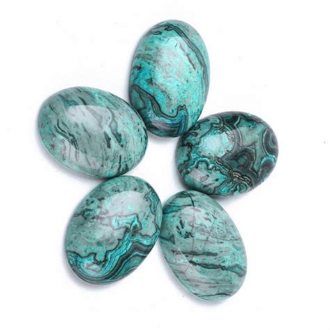 25x18mm Dyed Blue Green Ripple Jasper Flat Back Gemstone Cabochon Cameo