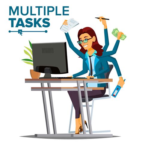 Multiple Tasks Business Woman Vector Many Hands Simultaneously