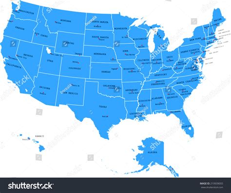 Usa Map States Capital Cities Stock Vector Royalty Free 219939055