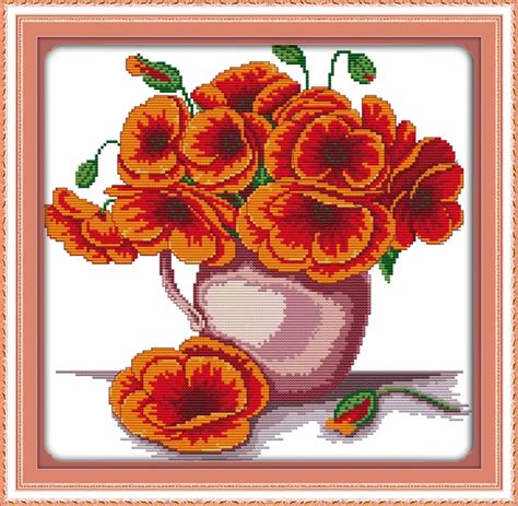 the colorful flowers cross stitch kit flower 18ct 14ct 11ct count printed canvas stitching