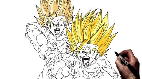How To Draw Goku And Gohan Kamehameha Step By Step Dragonball Youtube