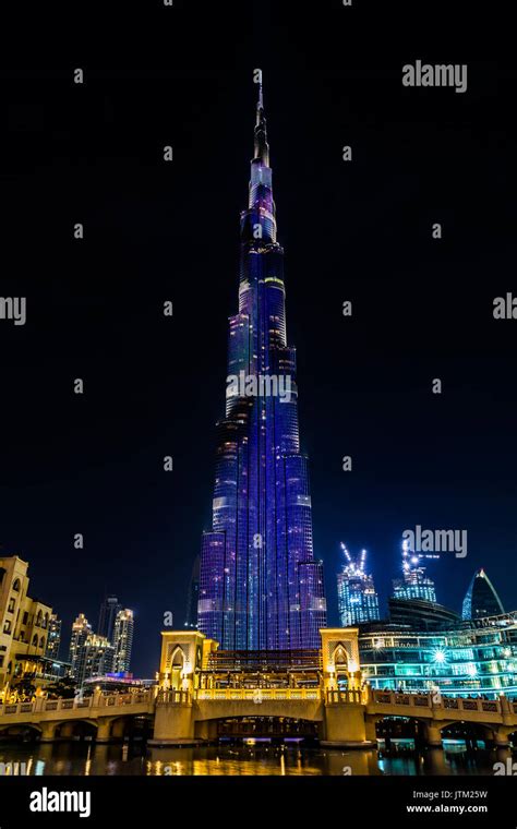 View Of Illuminated Burj Khalifa At Night Dubai United Arab Emirates