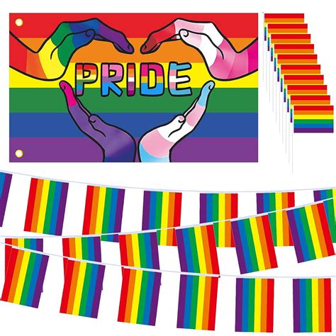 Smilcloud Pride Flags Pride Decorations Gay Pride Flag 3×5 Ft Rainbow Flag Pride Bunting 16 4 Ft