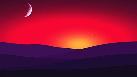 Red Mountains Sunset Birds 4k Wallpaper 4k