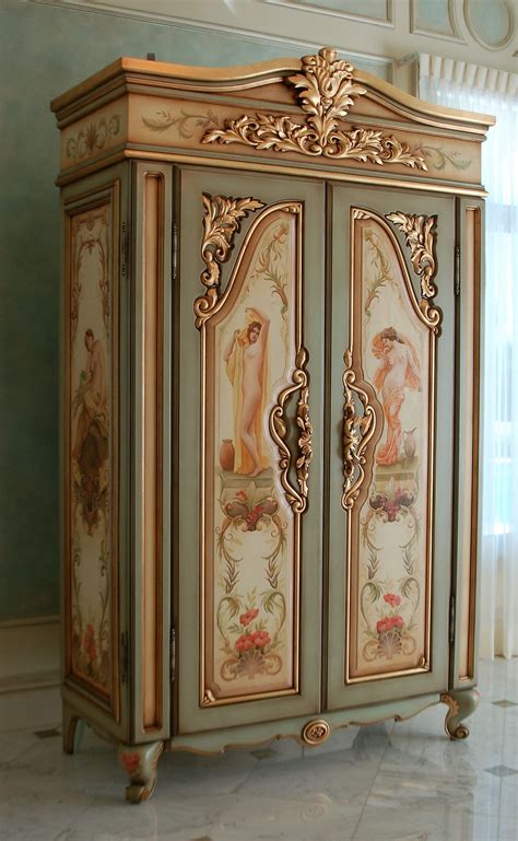 Hand Painted French Armoire With Goldleaf Gilding Panels Featuring