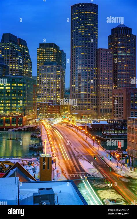 Boston Downtown At Night Stock Photo Alamy