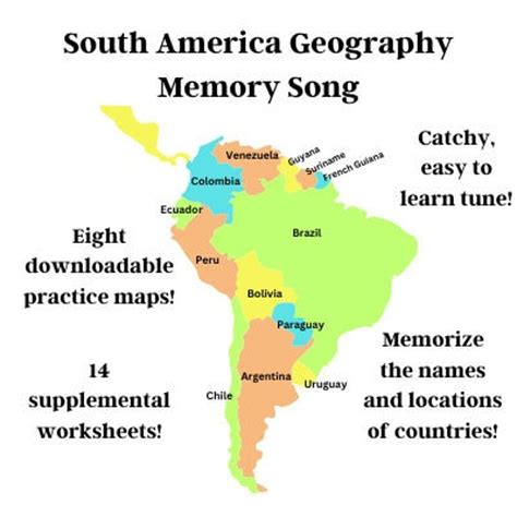 South America Geography Memory Song Maps And Worksheets Etsy
