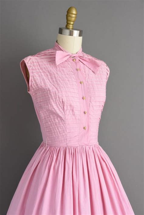 50s Dress Pink Cotton Sleeveless Full Skirt Shirt Dress Xs 1950s