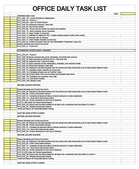FREE Sample Daily Checklists In Excel MS Word PDF Google Docs