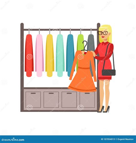 Woman Choosing Dress During Shopping Beautiful Girl Buying Clothing