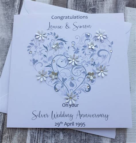 Silver 25th Wedding Anniversary Cardhandmade Personalised Etsy Uk