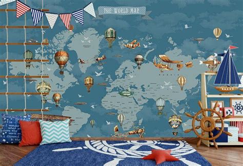 World Travel Blue Kids World Map Wall Mural M06 Buy Wallpaper