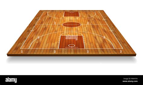 Perspective Basketball Court Floor With Line On Wood Texture Background