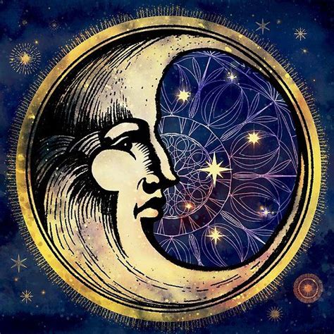 Celestial Antique Man In The Moon Watercolor Batik
