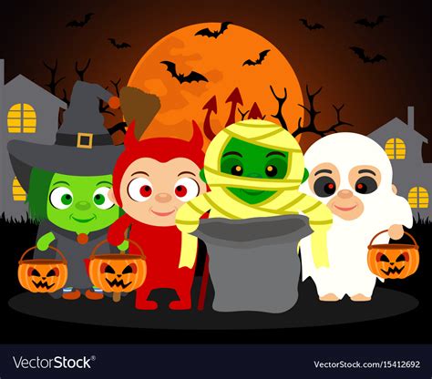 Trick Or Treat Halloween Background With Kids Vector Image