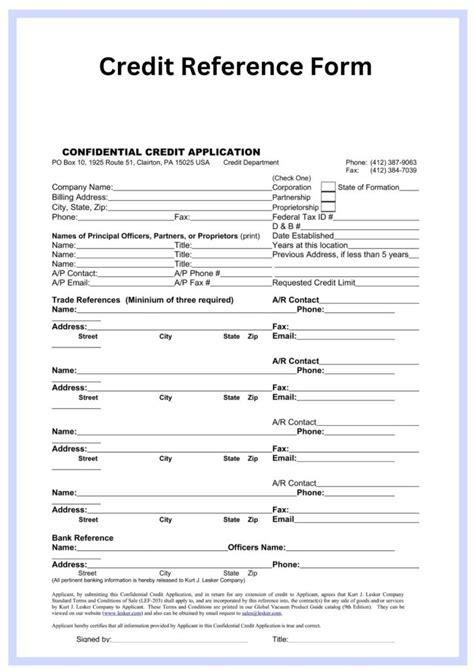 Sample Printable Credit Reference Form Forms Template 2023