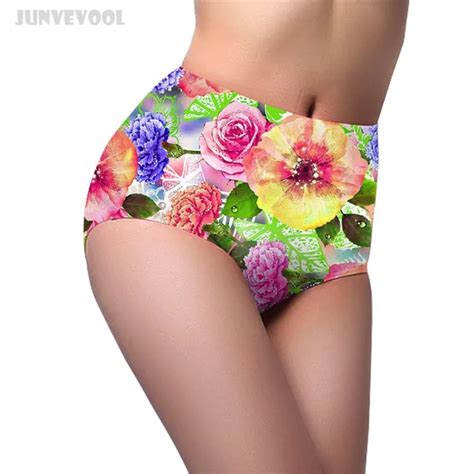 Flower Print Panties Colorful Floral Panty Womens Briefs High Waist Shaper Shapewear Underwear