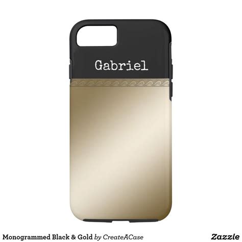 A Black And Gold Phone Case With The Name Gabril On Its Back