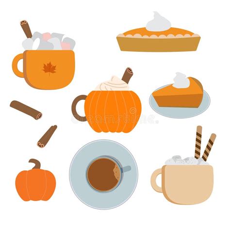 Autumn Vector Spice Latte Clipart Pumpkin Spice Latte Mugs Cup Pumpkin Pies Slices Isolated