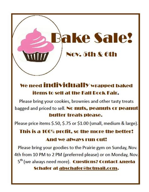 Bake Sale Prairie Elementary Pta