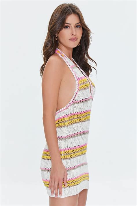 Striped Crochet Halter Dress
