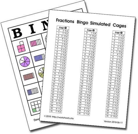 Bingo Fractions Game 50 Printable Bingo Cards Free Mathematical Bingo
