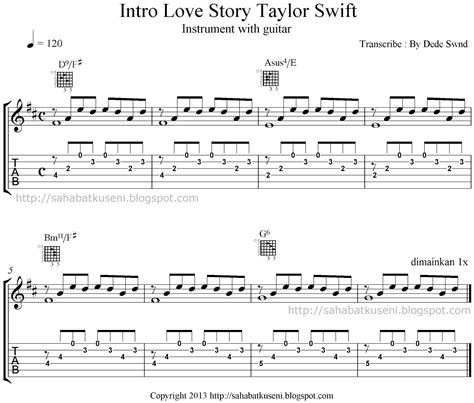 Tab Dan Notasi Balok Intro Love Story Taylor Swift Sahabatku Seni