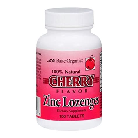 Basic Organics Zinc Lozenges With Cherry Flavor 100 Tablets