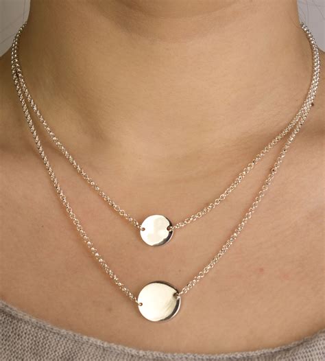 Silver Double Row Fine Necklace With 2 Silver Discs In The Centre