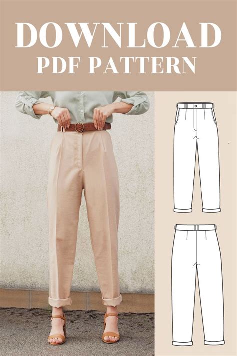 Inès High Waisted Trousers Digital Pattern UK 4 24 US 0 20 PDF