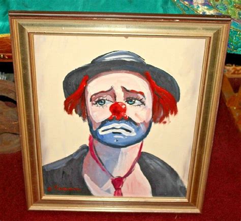 Vintage Clown Oil Painting Signed Sad Clown Lifelike Large Clown