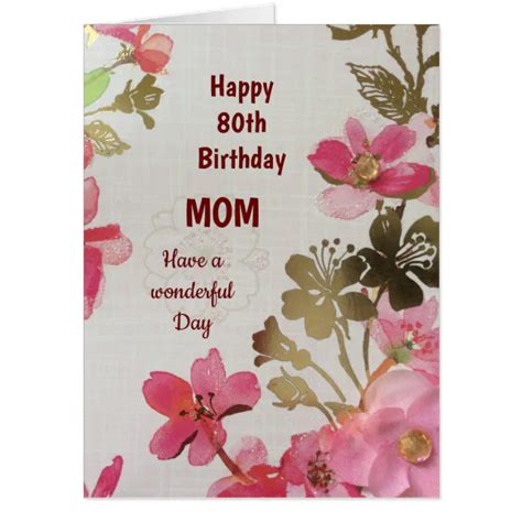 Large Happy 80th Birthday Mom Card Zazzle