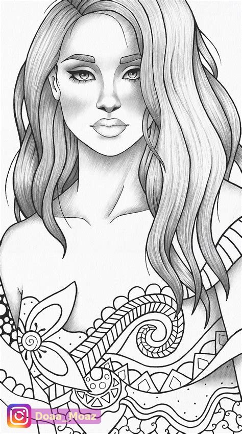 Adult Coloring Page Girl Portrait And Clothes Colouring Sheet Fairytale
