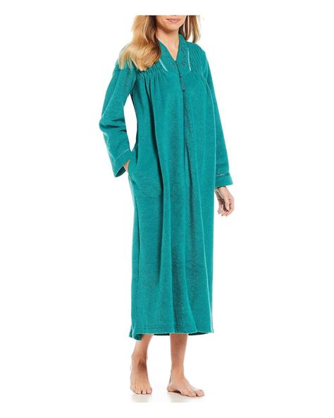 lyst miss elaine brushed back terry long zip front robe in blue