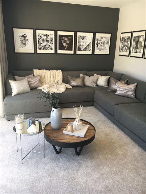 This living room shows just how well grey and navy blue can work together in harmony. Stylish 46 Grey White Black Living Room. #livingroomcouch | Grey sofa living room, Living room ...