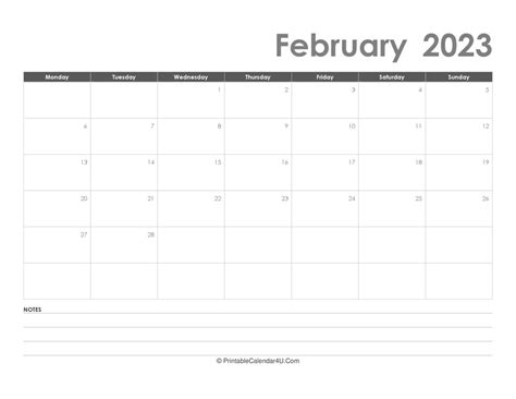 February 2023 Calendar Templates