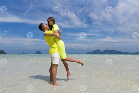 Happy Couple In Love On Beach Summer Vacations Joyful Girl