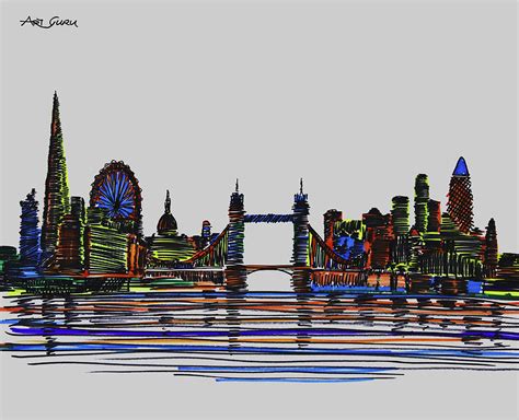 London Skyline By Artguru 0445 28 X 22 Ink On Paper Drawing By