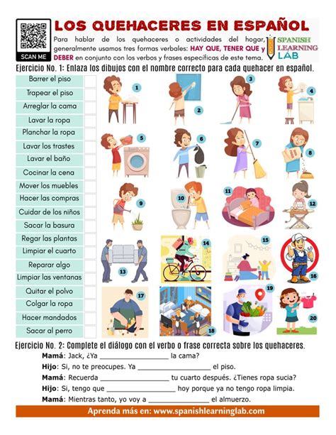 Los Quehaceres En Español Household Chores In Spanish Worksheet In