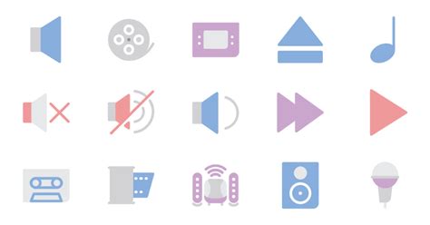 Flat Multimedia Icons By Bomsymbols Multimedia Flat Icons Set Icon