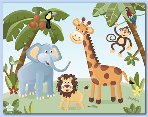 11x14 Art Print For Kids Safari Jungle Animals Ebay