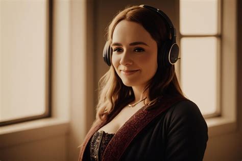 Premium Ai Image A Woman Wearing Headphones In Front Of A Window