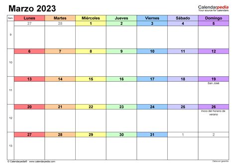 Calendario Marzo 2023 En Word Excel Y Pdf Calendarpedia