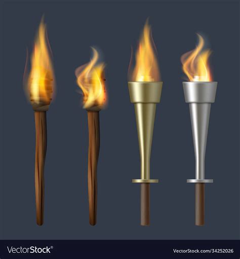 Fire Torch Realistic Flame Torches Olympic Vector Image