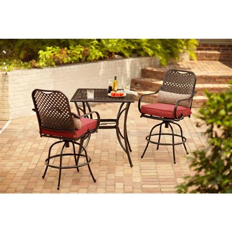 Hampton Bay Fall River 3 Piece Bar Height Patio Dining Set With Chili