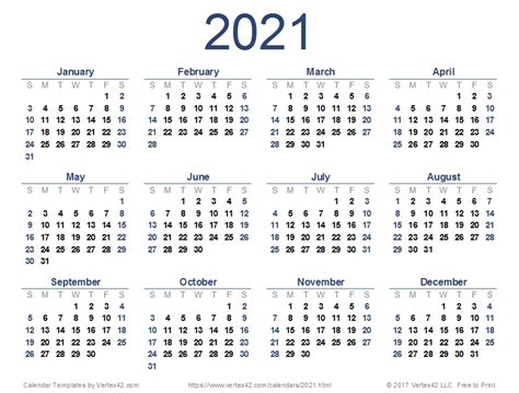 2021 Calendar With Weeks