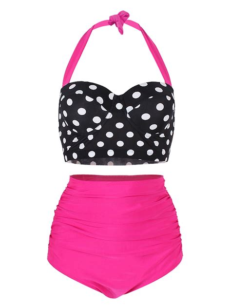 Women Swimsuit Vintage Polka Dot High Waist Bikini Set Two Piece