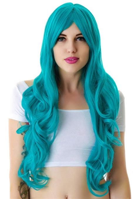 Turquoise Envy Wig With Images Wigs Wigs With Bangs Mermaid Hair